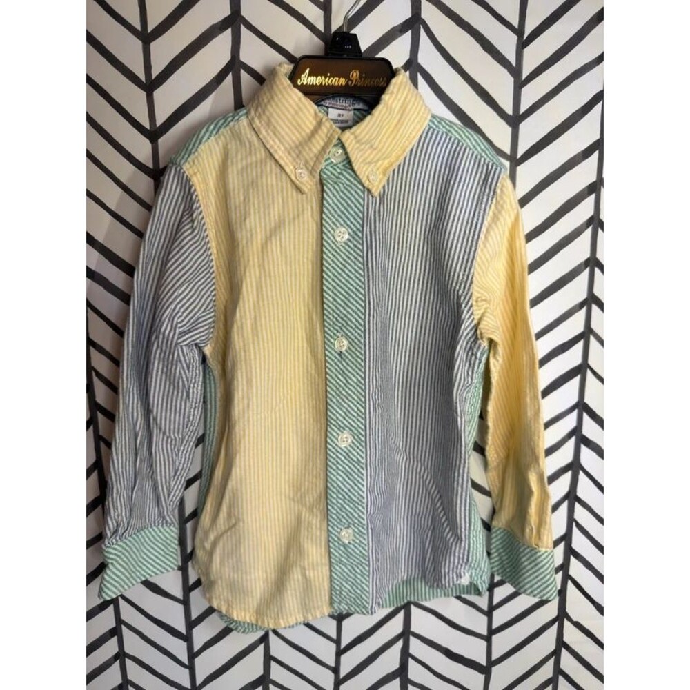 Kitestrings Blue Yellow Striped Cotton Button Up Boys 3T 7164